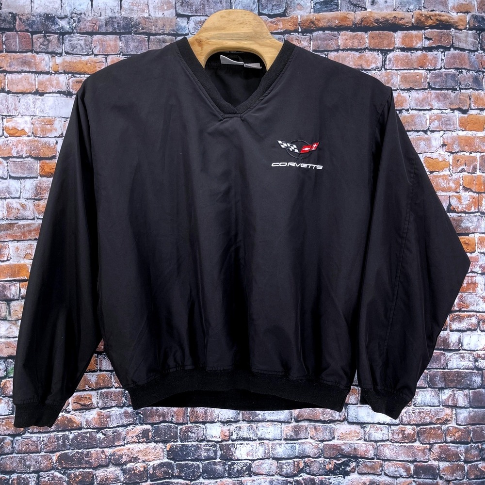 Most Wanted Corvette Windbreaker Pullover Mens XL Black V-Neck Embroidered Logo